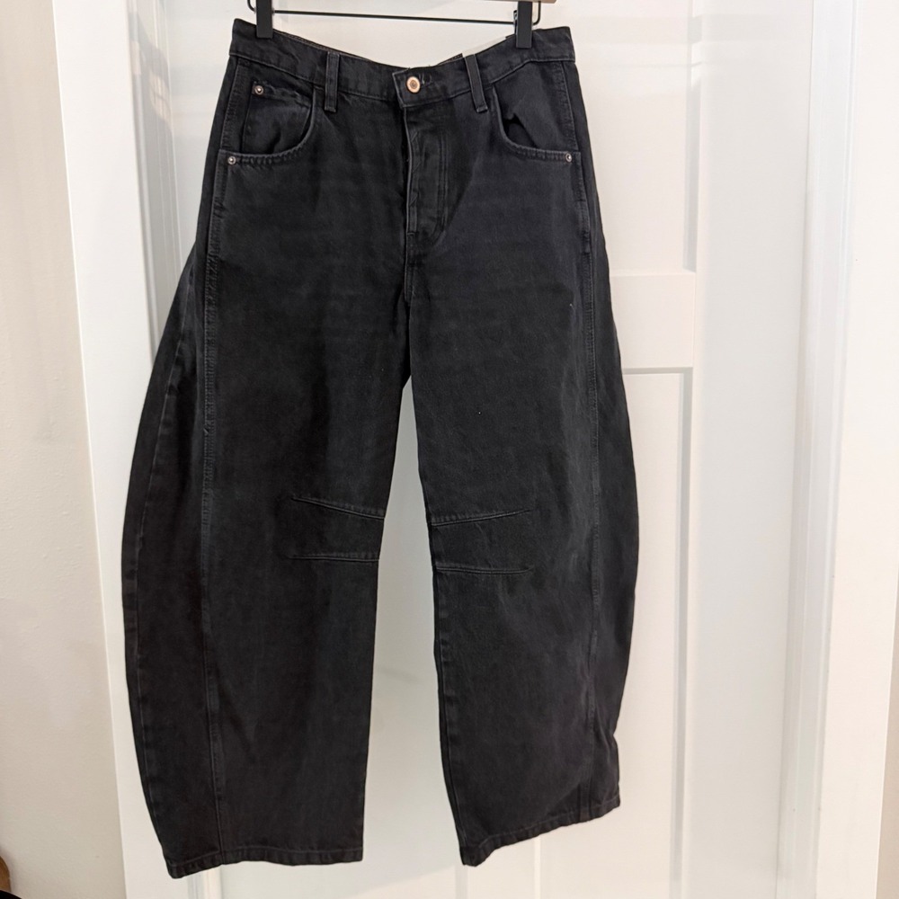 Free People We The Free Good Luck Mid-Rise Barrel Jeans Black Size 27 Boho New